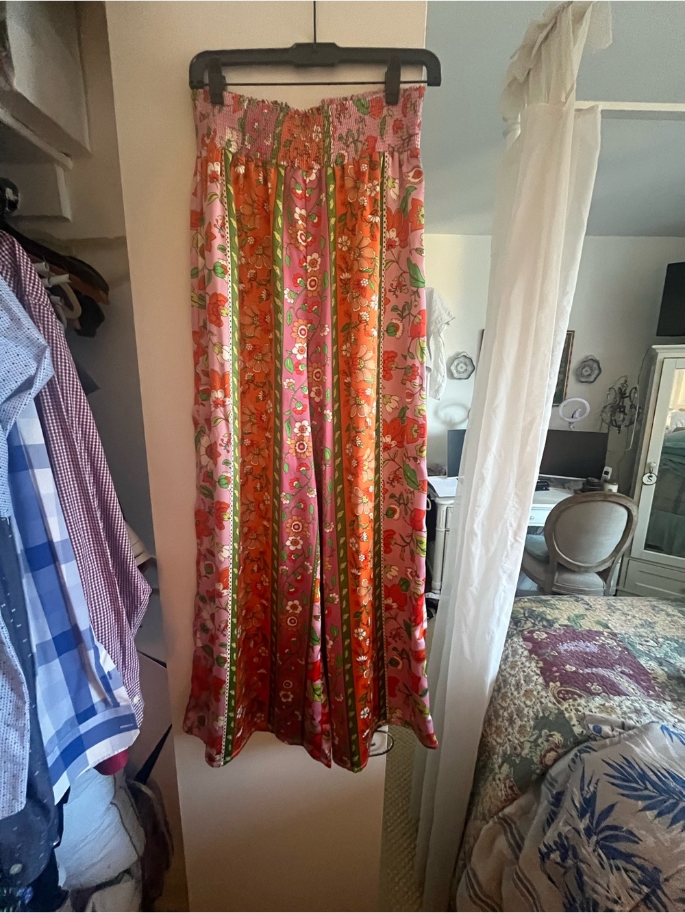 Floral Stripe Wide-Leg Pants with Strapless Top - Orange & Pink & Purple - Picture 6 of 7